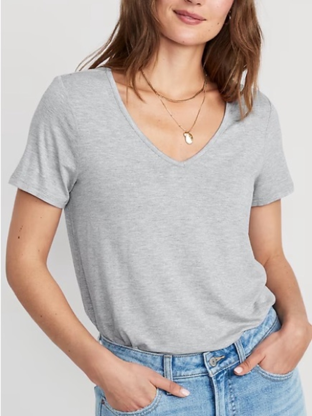 Old Navy Light Gray V-Neck Short Sleeve T-Shirt XXL